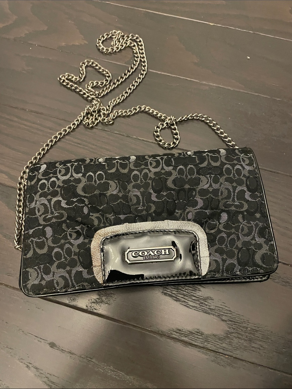 COACH Black Signature Crossbody with Chain Strap